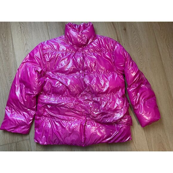 Who What Wear Hot Pink Glossy Puffer Jacket – Size M - Picture 1 of 5